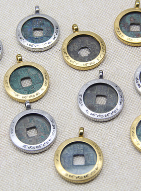 纯铜黄铜开元通宝真古币 厂家直供收藏级唐卡盒吊坠山鬼花钱挂件