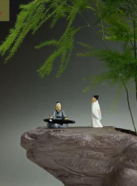 包邮迷你树脂摆件伯牙抚琴假山奇石枯山水盆景装饰品古代人物李白