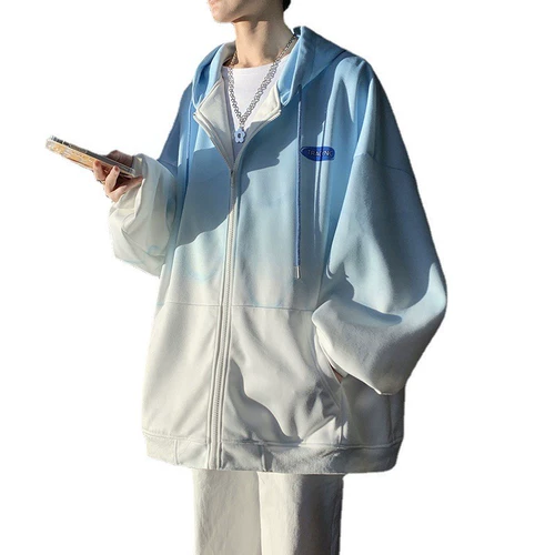 Демисезонная осенняя толстовка с капюшоном, куртка, флисовый кардиган с молнией, градиент, подходит для подростков, в американском стиле