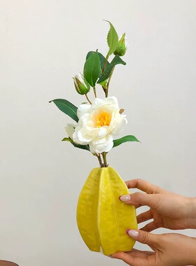 杨桃陶瓷花瓶仿真花假花客厅山茶花创意艺术插花花器家居装饰摆设