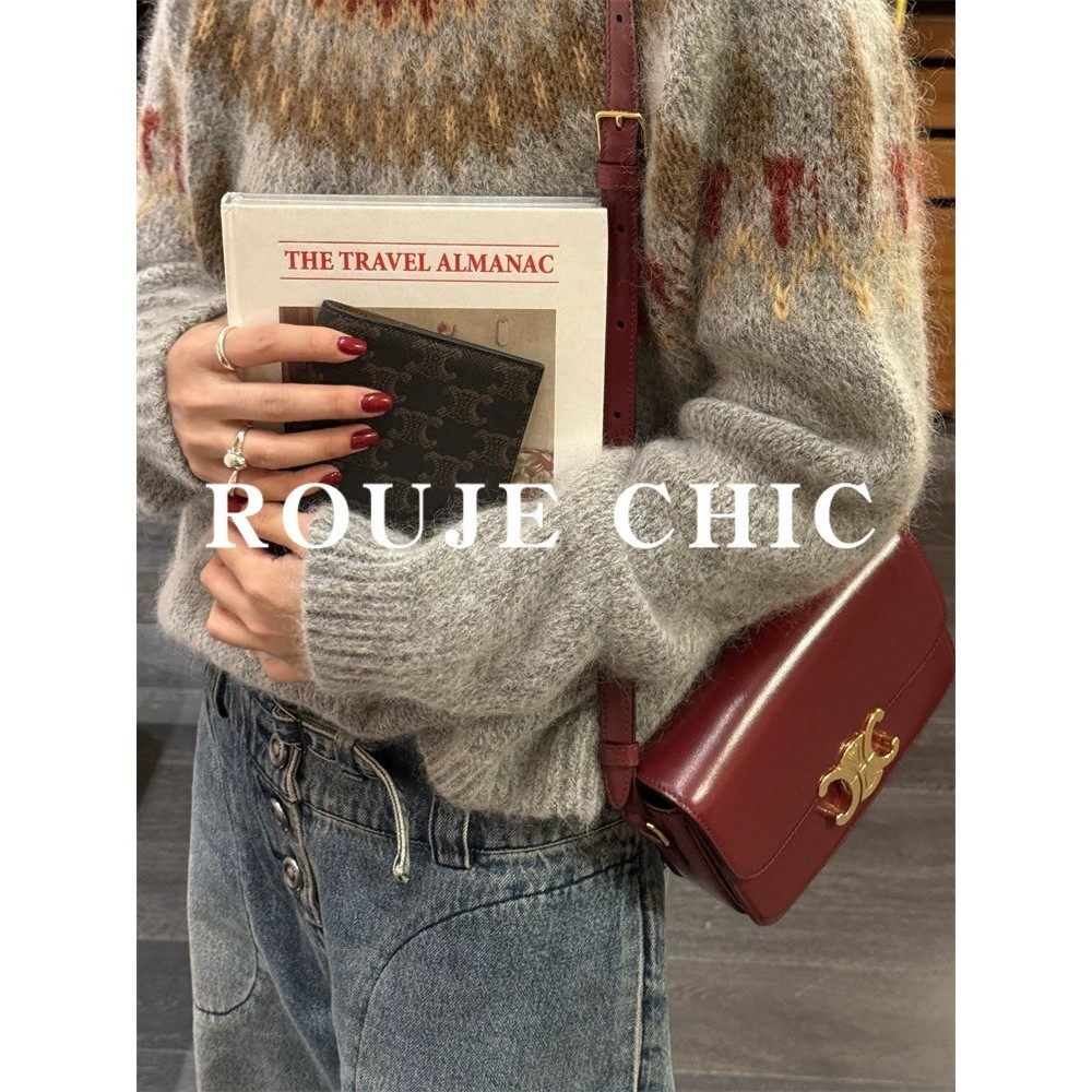 法国rouje chic费尔岛藏青色马海毛毛衣女秋冬圣诞节氛围感针织衫,淘宝优惠券,粉丝福利购,淘宝优惠卷