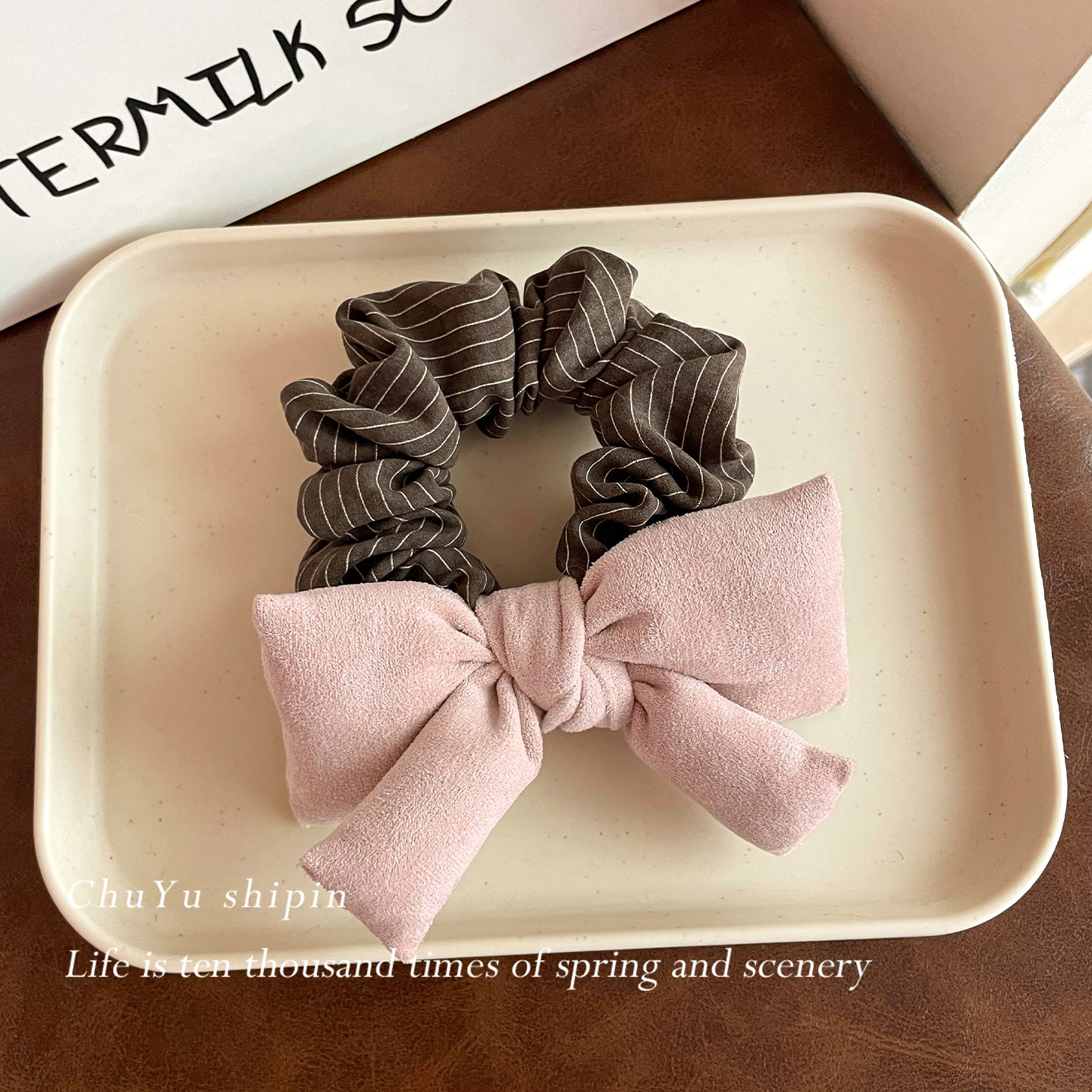 粉色海绵蝴蝶结发圈女早春氛围感扎头发马尾发绳甜美百搭头绳发饰,淘宝优惠券,粉丝福利购,淘宝优惠卷