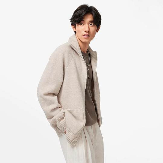 Li ning chinese color series men's loose cardigan knitted sweater 2024 spring new sweater jacket ambu007