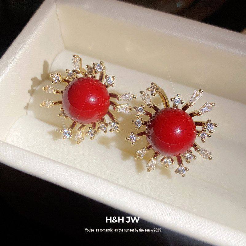 耳饰复古镶耳环锆石花朵气质树脂批发圆形小众轻奢银针耳钉高级感,淘宝优惠券,粉丝福利购,淘宝优惠卷