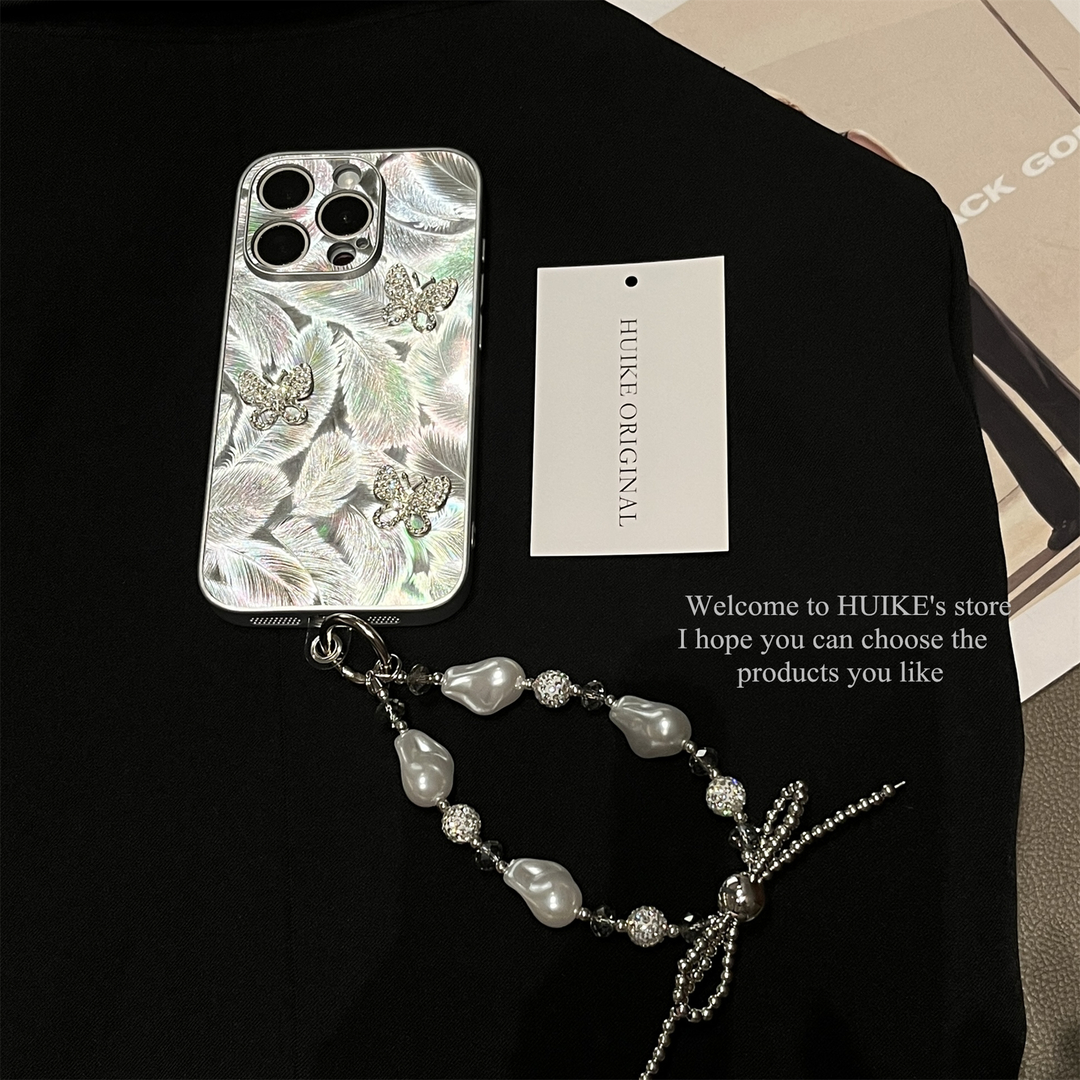 羽毛极光立体蝴蝶适用苹果15promax手机壳女款iphone14新款高级感13pro全包小众12创意防摔mate60ins风保护套
