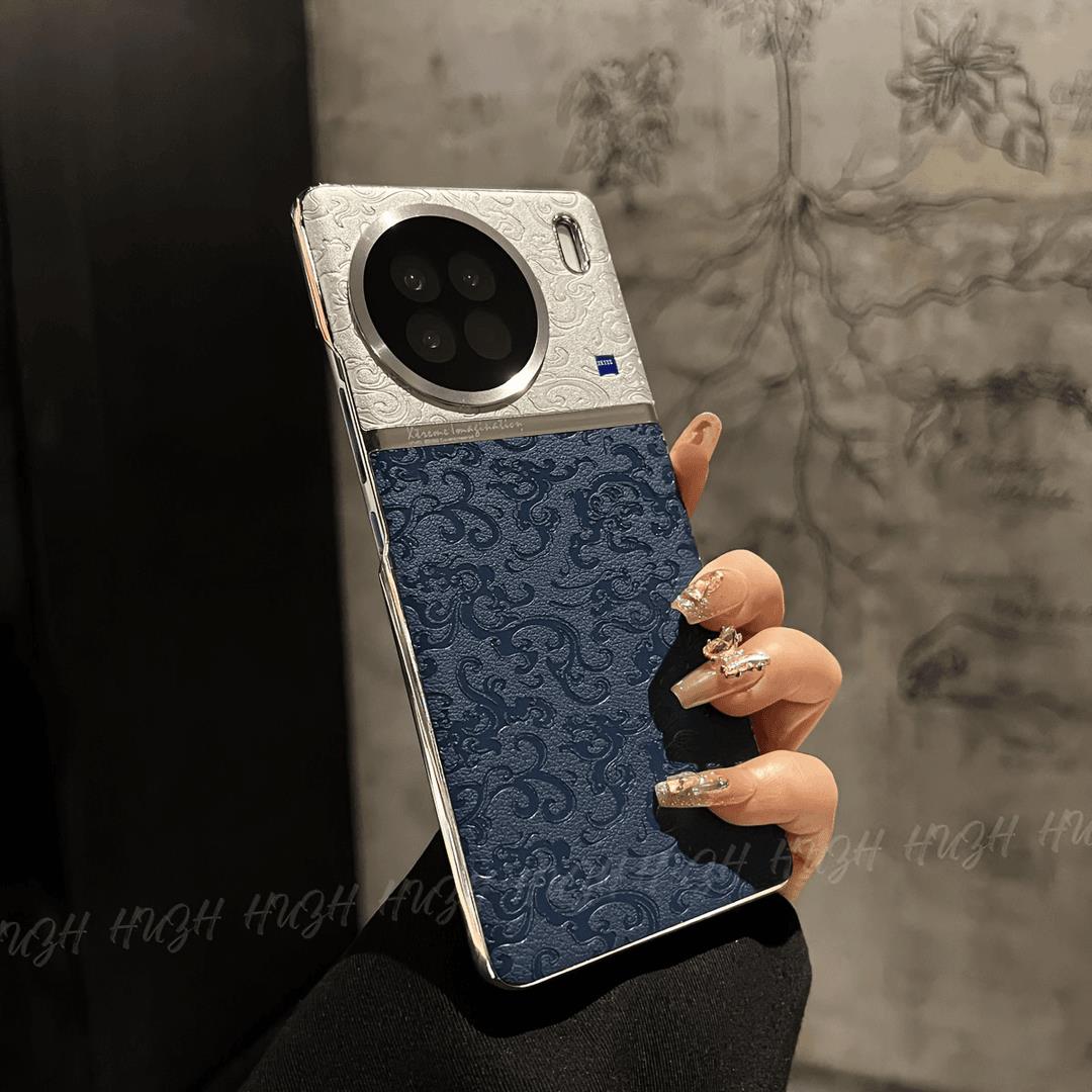 适用于vivox90/s国风云龙纹拼色vivox100Pro全包镜头手机壳x90pro硬壳x90pro+素皮拼接x100防滑保护套x90外壳