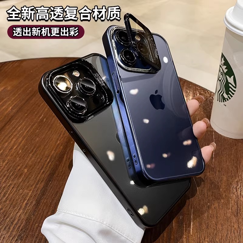 带镜头膜支架适用苹果15promax手机壳iphone12新款透明高级感14pro全包超薄防摔por男女13套pm硅胶原色-图0