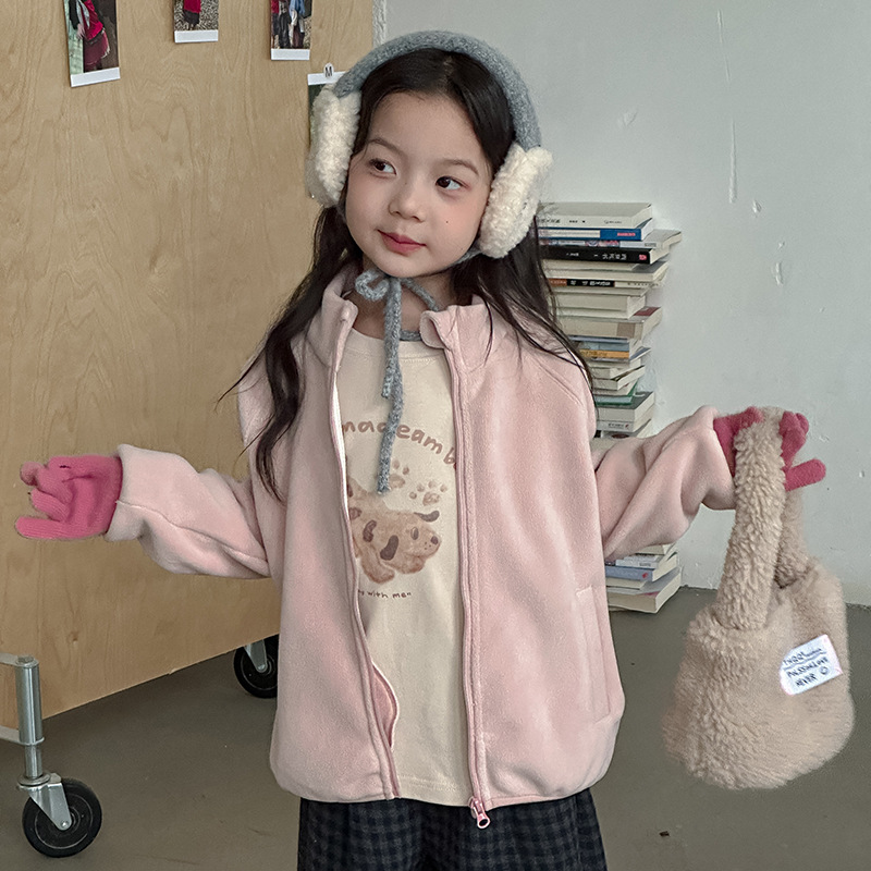 Yumi妈女童内搭外穿防风棉衣儿童冬季奥粒绒双面毛绒外套25H038 - 图1