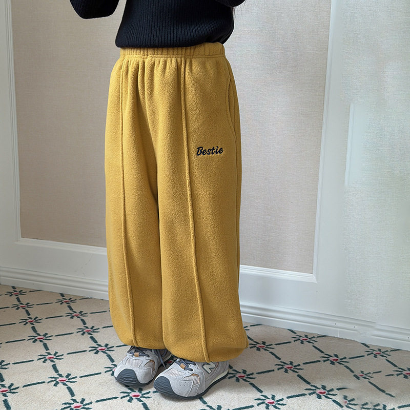 Yumi妈儿童新款时尚摇粒绒校园裤子男女童韩版字母抓绒卫裤25M062,淘宝优惠券,粉丝福利购,淘宝优惠卷