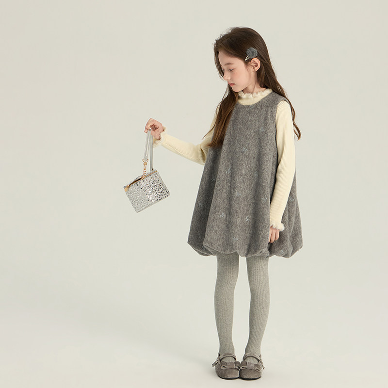 Yumi妈女童冬季超好看冬裙蝴蝶结背心裙呢子花苞连衣裙潮25M078,淘宝优惠券,粉丝福利购,淘宝优惠卷