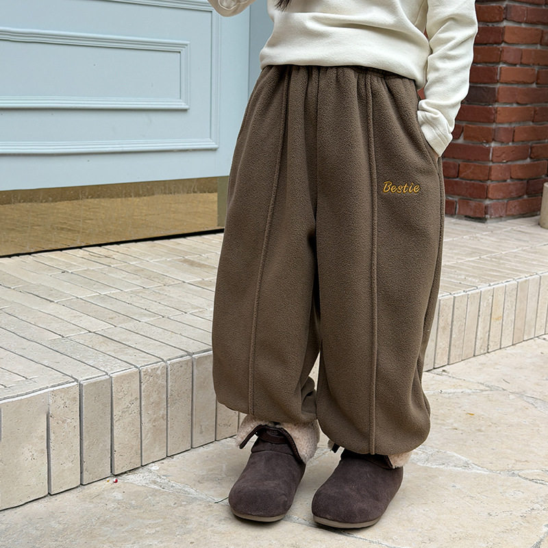 Yumi妈儿童新款时尚摇粒绒校园裤子男女童韩版字母抓绒卫裤25M062,淘宝优惠券,粉丝福利购,淘宝优惠卷