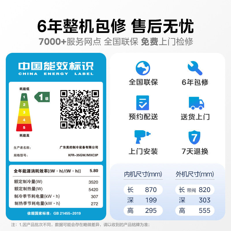 美的全面风风尊3代pro一级大1.5匹变频冷暖四季空调官方正品挂机