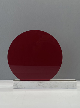 简约现代灰色玻璃大理石金属圆环屏风摆件样板房售楼处软装饰品