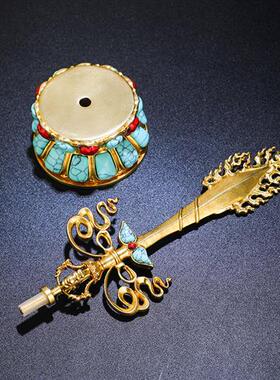 文殊剑摆件密宗黄铜镶嵌彩珠文殊智慧宝剑藏式供佛用品金刚杵法器