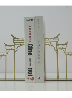 新中式金属水晶牌坊书靠书档现代简约家居书房办公室软装饰品摆件