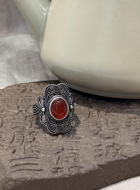 浪漫传说新款蛋形瑙玛做旧戒指女