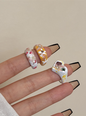 浪漫传说彩色蝴蝶印花珐琅戒指女