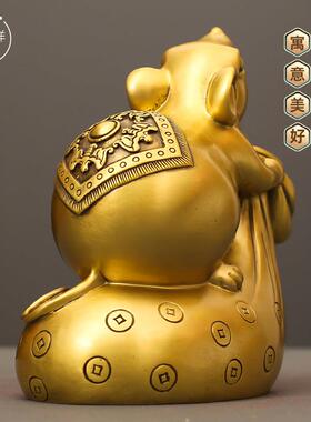 黄铜生肖鼠客厅家居办公室铜老鼠摆件吉祥物五鼠运财纯装饰工艺礼