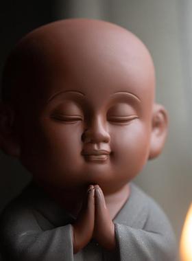 久造中式禅意小和尚摆件紫砂茶宠茶桌桌面装饰品家居客厅玄关摆设