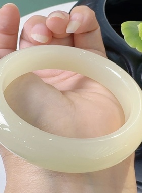 天然新疆羊脂白金丝玉手镯女款玉镯和田玉色青白玉白玉正品手镯