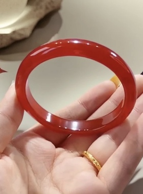天然红玛瑙手镯红色高冰玉髓手镯高冰高透玉镯本命年妈妈礼物正品