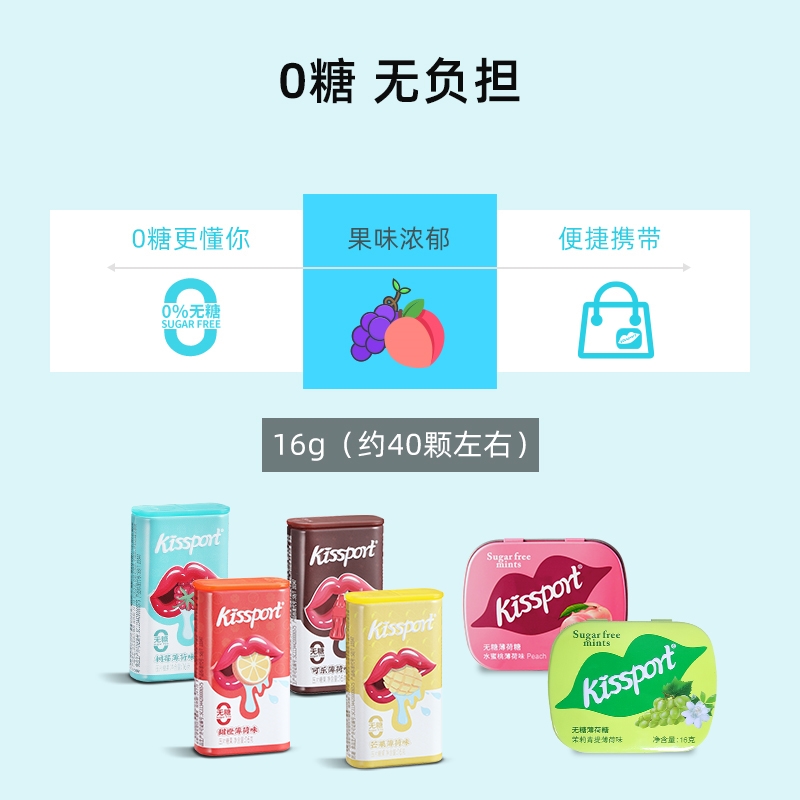 kissport6盒L无糖薄荷糖果维生素C清新口气解馋办公室零食压片 - 图2