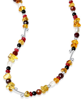 1秋日礼赞多巴胺轻奢女彩色天然石串珠项链女小众2026毛衣链颈链