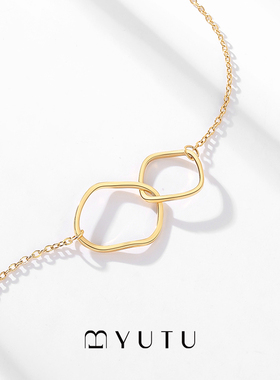 YUTU几何异形双环项链小众轻奢