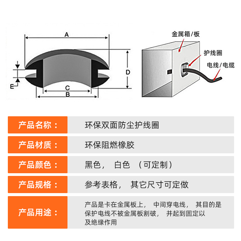 橡胶双面护线圈单面过线胶圈黑白色密封护线套配电箱电线保护环孔 - 图2