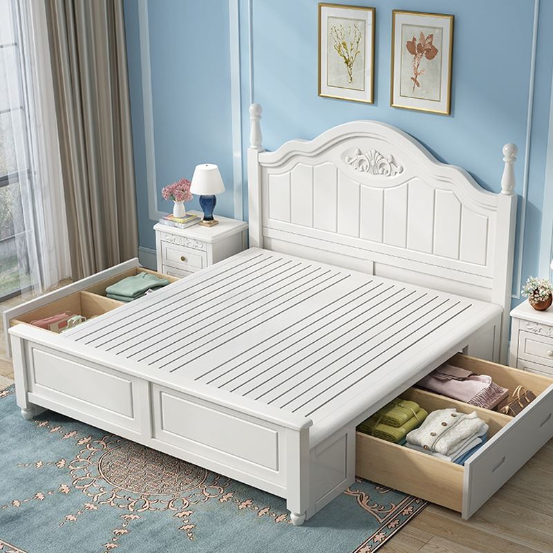 韩式白色实木床美式彩色公主床1.8/1.5/1.35/1.2米儿童储物高箱床 - 图1