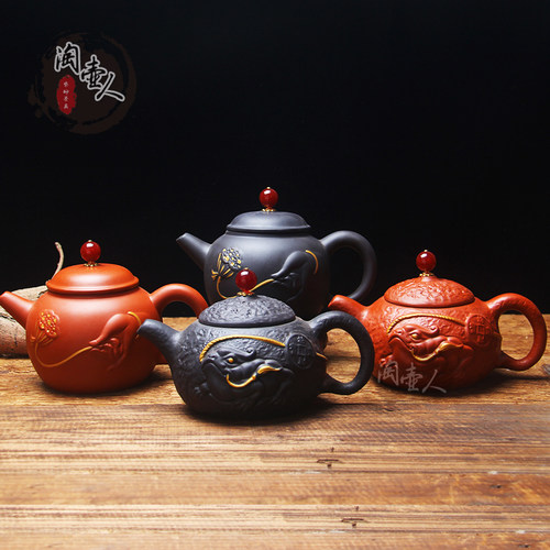 大号宜兴紫砂茶壶单壶描金泡茶器420ml西施壶朱泥供春壶功夫茶具 - 图3