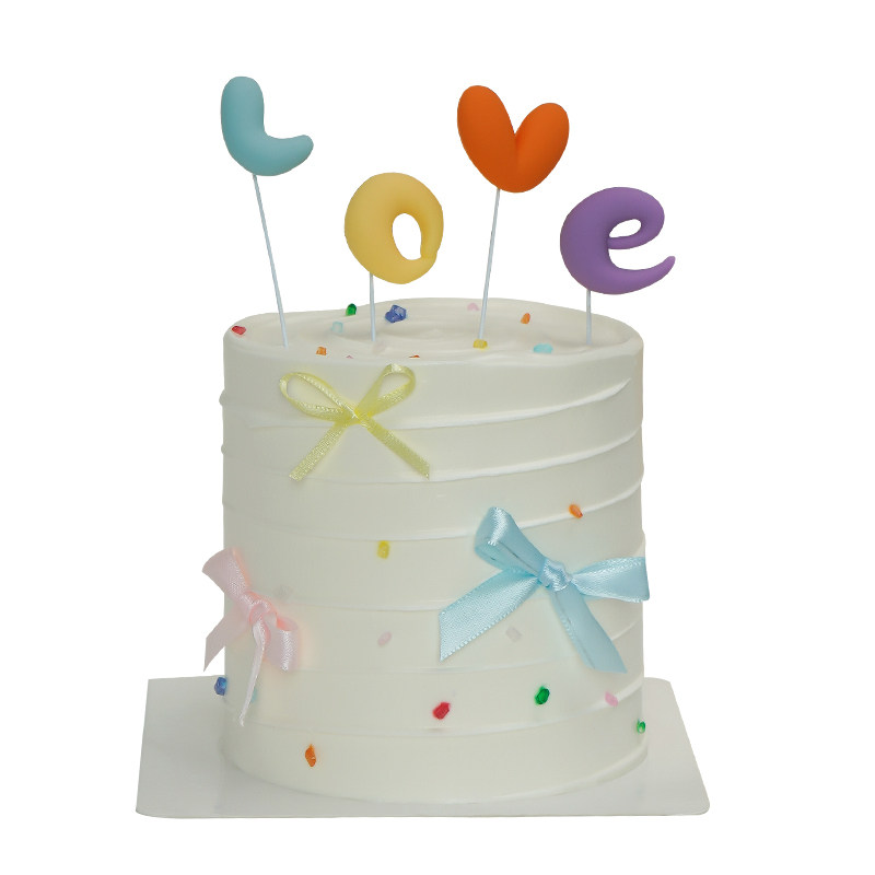 七夕情人节简约ins风蝴蝶结丝带蛋糕装饰彩色love情侣告白插件