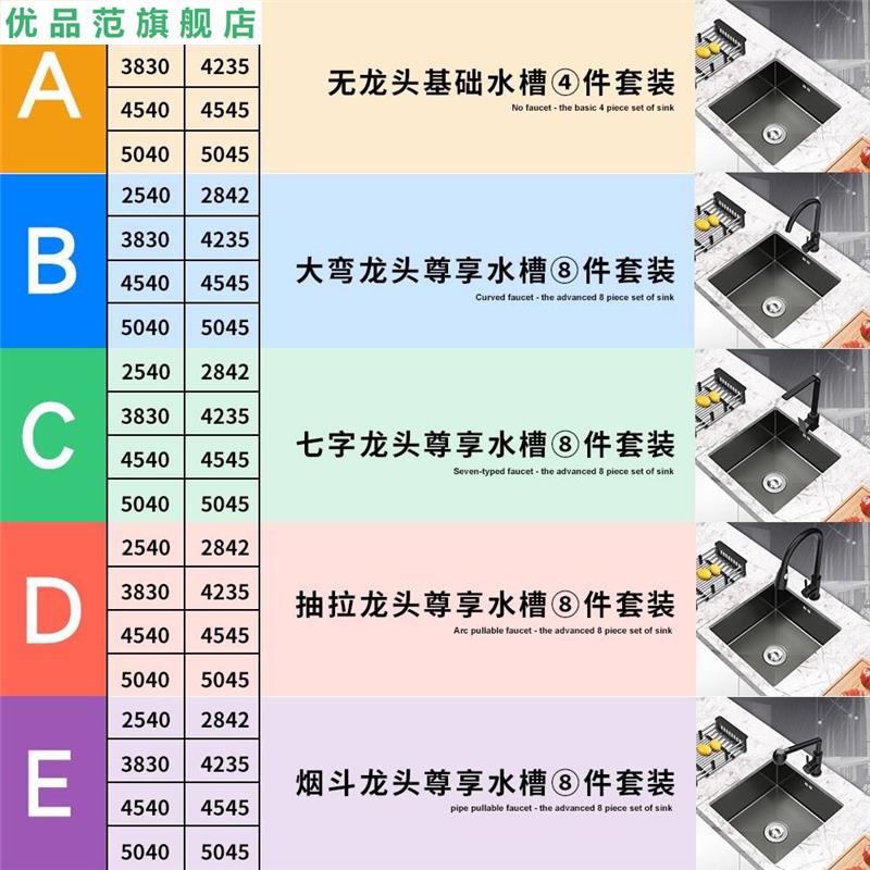 黑色不锈钢吧台水槽厨房洗菜盆单槽纳米不锈钢水槽手工水槽台下盆 - 图1