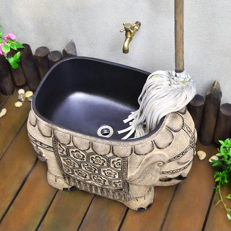 户外莲花拖把池庭院大象墩布池圆形墩布池花园阳台室外拖地盆水槽-图3