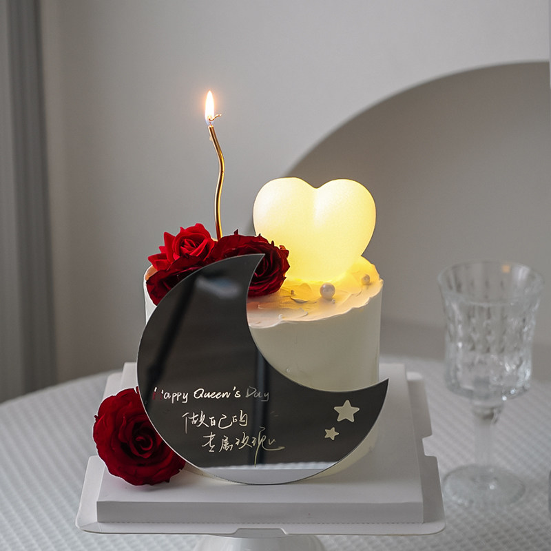 情人节烘焙蛋糕装饰做自己的专属玫瑰镜子摆件唯美爱心灯甜品装扮