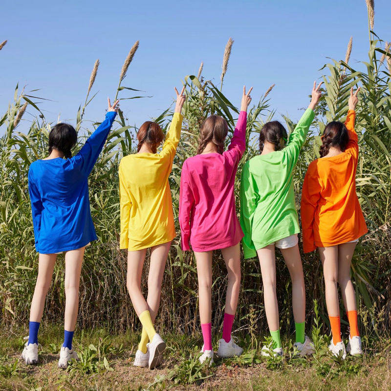 春秋纯色彩色沙雕姐妹聚会伴娘长袖闺蜜装纯棉t恤打底衫男女班服