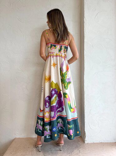 Women's suspender printed sleeveless large swing dress - 图2