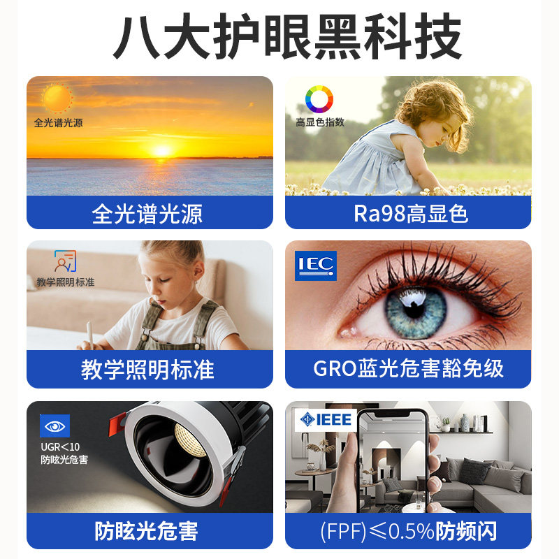 Full spectrum spotlight embedded anti-glare LED home TV wall hill living room without main light wall washer downlight