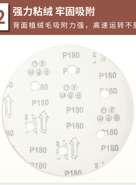 9寸6孔植绒红砂纸墙面腻子打磨圆盘沙纸打磨机抛光吸尘自粘砂纸片