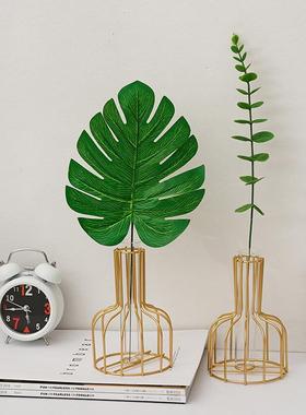 北欧ins铁艺金色水培花瓶摆件 客厅餐桌桌面装饰干花花插绿萝水培