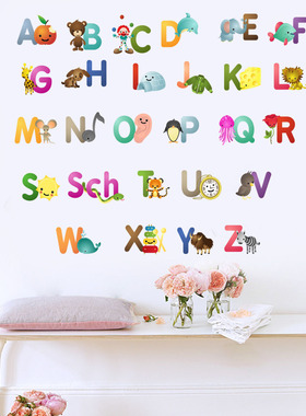 Alphabet Wall Decals Kid Playroom Décor Animal big Stickers