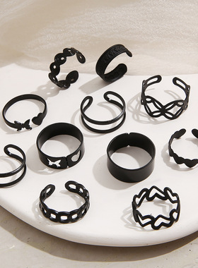 New black joint ring hollow butterfly love ring欧美戒指套装