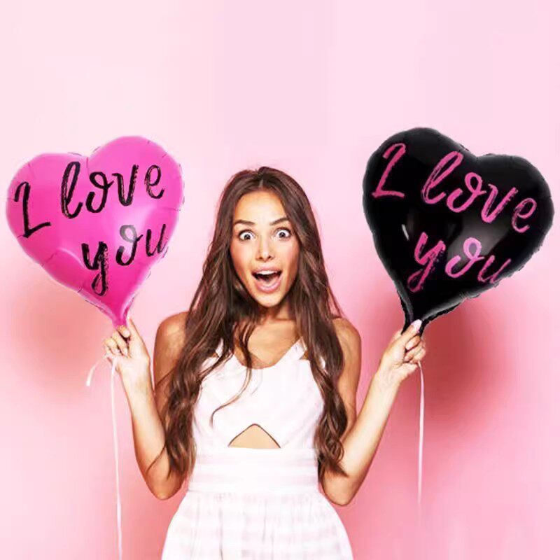 情人节表白结婚求婚18寸爱心I LOVE YOU铝膜气球派对装饰拍照道具