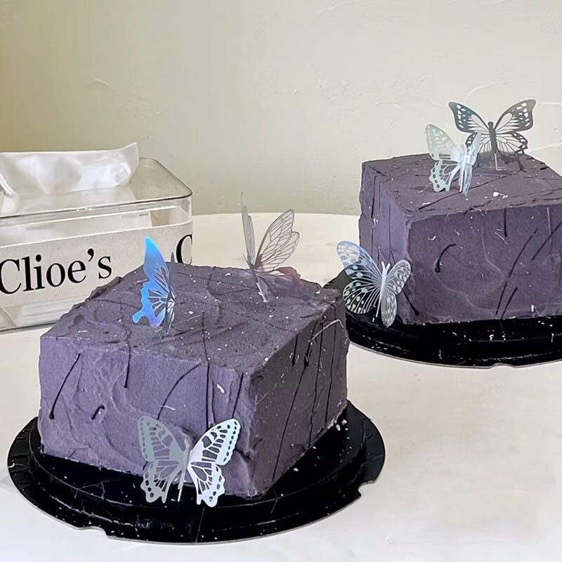 小红书简约唯美黑色系蝴蝶蛋糕装饰品女神生日情人节love爱心摆件