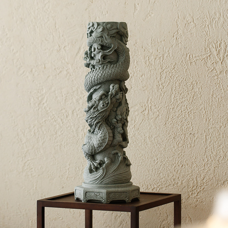 大号青砂石摆件盘龙柱创意客厅办公室桌面鱼缸景观装饰国潮风摆设,淘宝优惠券,粉丝福利购,淘宝优惠卷