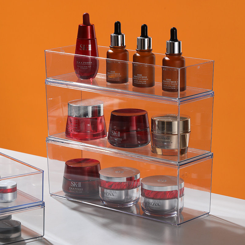 桌面收纳盒透明窄长带盖化妆品护肤品眉笔刷镜柜洗脸巾棉签口红盒,淘宝优惠券,粉丝福利购,淘宝优惠卷