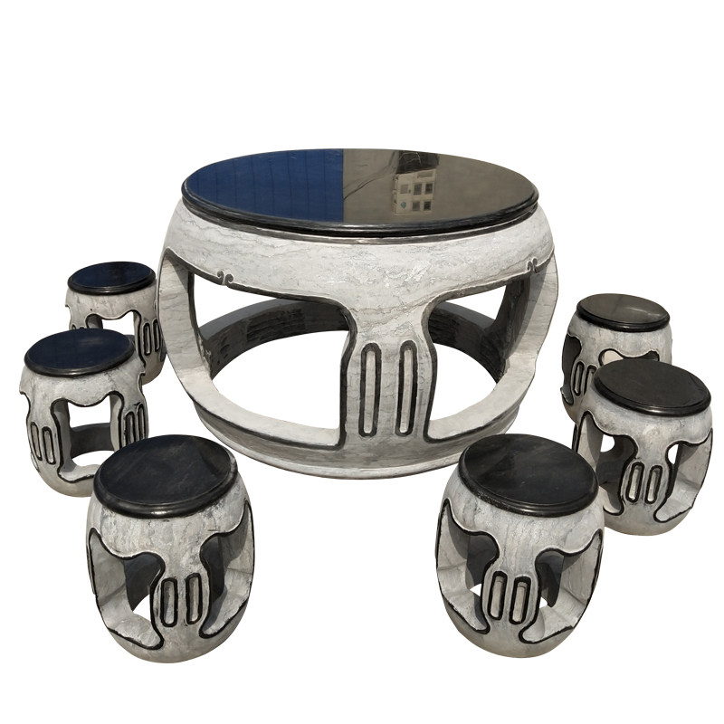 户外石头桌子凳子天然家用大理石材仿古石桌石凳庭院一套石雕青石,淘宝优惠券,粉丝福利购,淘宝优惠卷