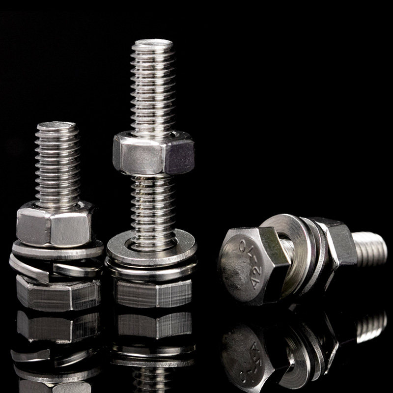 304不锈钢外六角螺栓螺丝螺母平弹垫套装加长螺杆 M4M5M6M8M10-20 - 图1