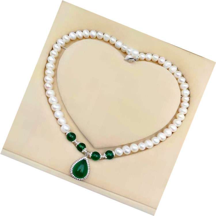 爆款淡水珍珠玛瑙项链纯银配件项饰送妈妈长辈礼物女士锁骨佛项坠