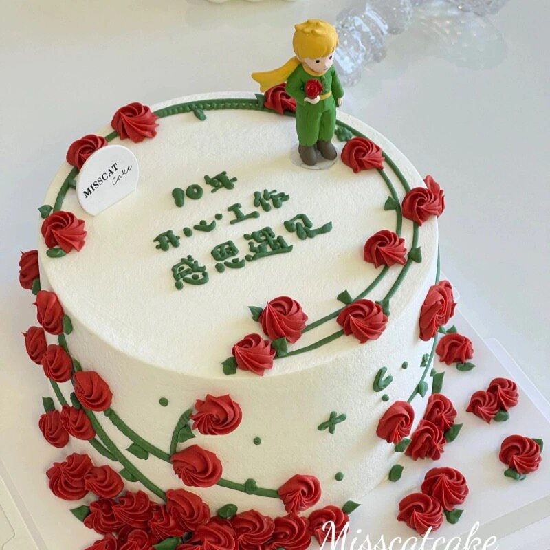 七夕情人节蛋糕装饰拿玫瑰小王子树脂摆件情侣告白表白烘焙装扮